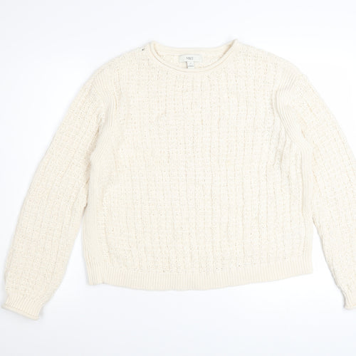 Marks and Spencer Women's Ivory Cable-Knit Cotton Jumper Size M