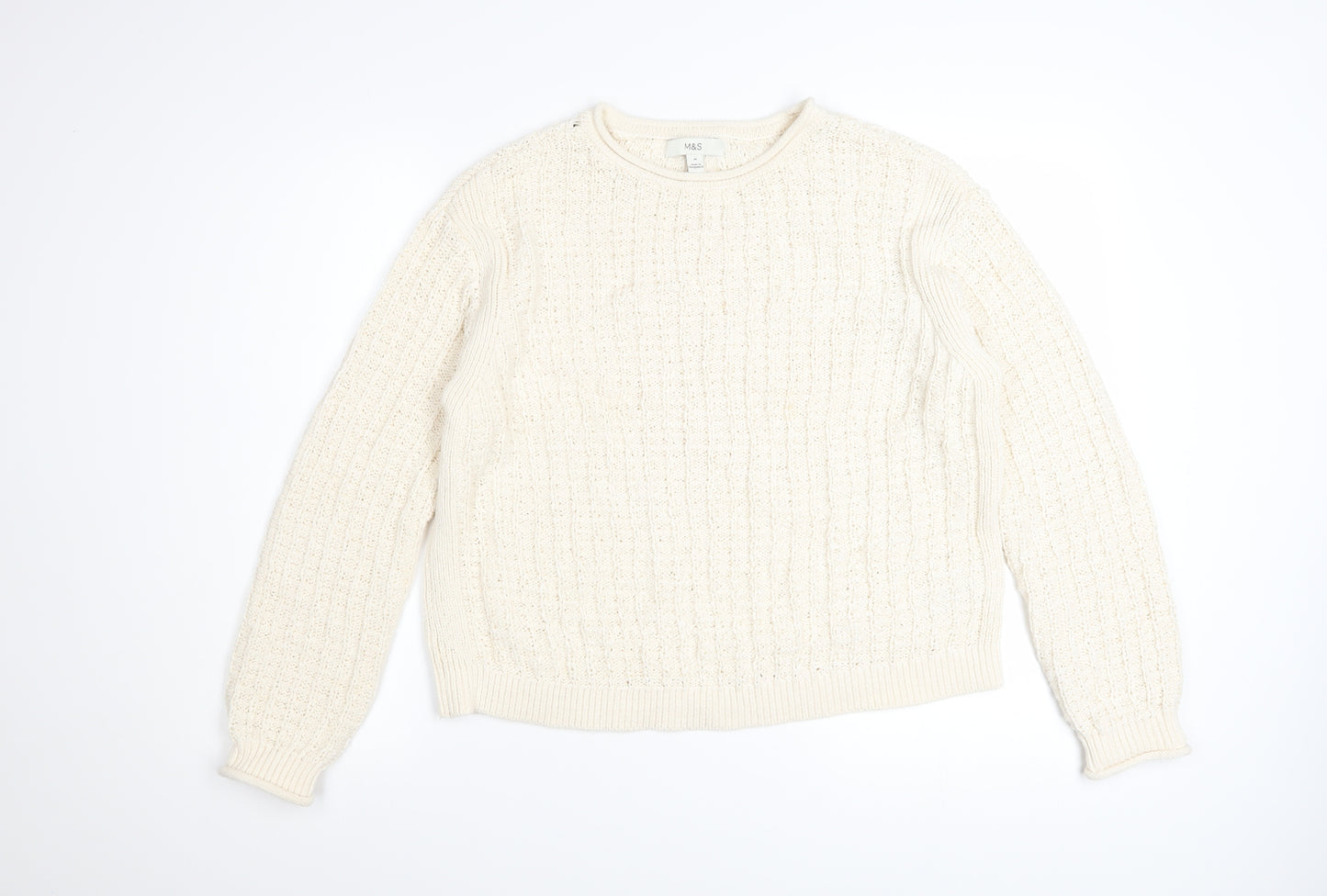 Marks and Spencer Women's Ivory Cable-Knit Cotton Jumper Size M