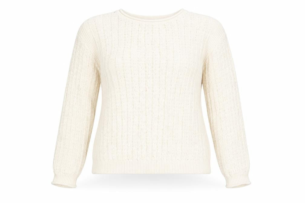 Front view of Marks & Spencer Women's Ivory Cable-Knit Cotton Jumper, size M