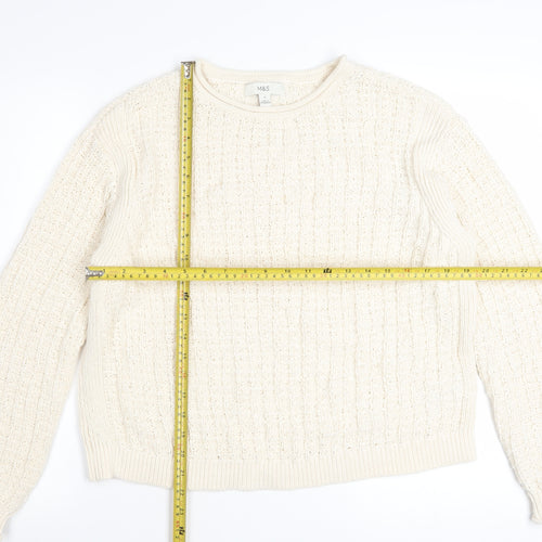Marks and Spencer Women's Ivory Cable-Knit Cotton Jumper Size M