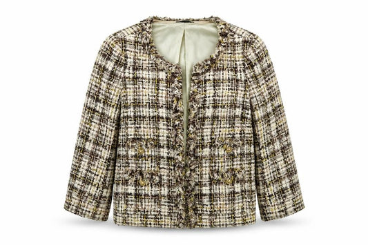 Front view of J.Crew Women’s Multicoloured Tweed Blazer Jacket, size UK 10