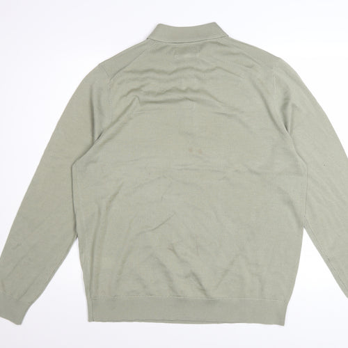 Marks and Spencer Autograph Men's Green Merino Wool Long Sleeve Polo Large
