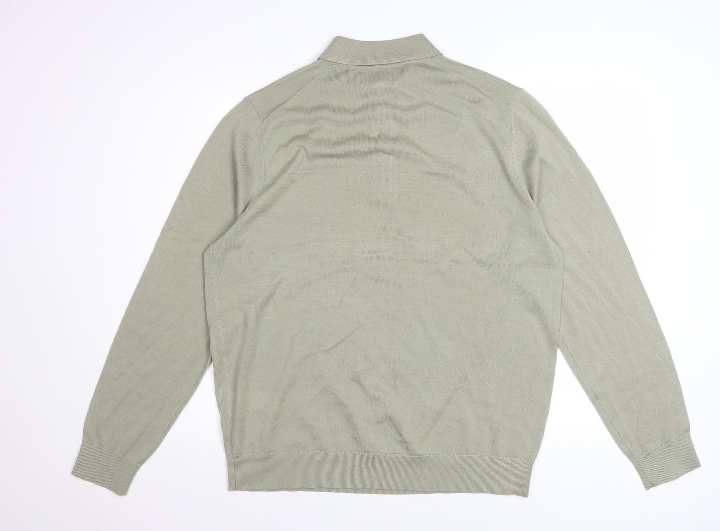Marks and Spencer Autograph Men's Green Merino Wool Long Sleeve Polo Large