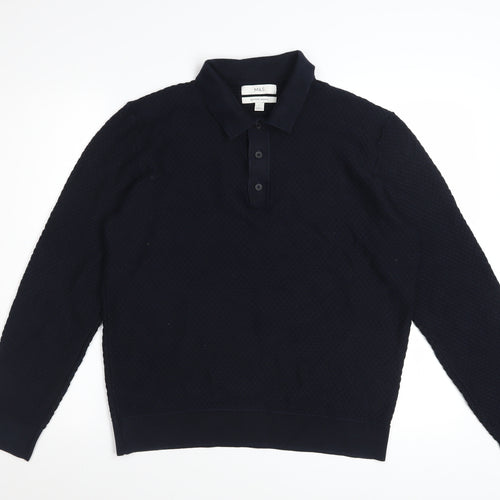 Marks and Spencer Men's Navy Long Sleeve Cotton Modal Polo L