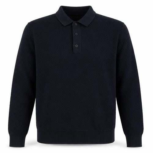 Marks and Spencer Men's Navy Long Sleeve Cotton Modal Polo L