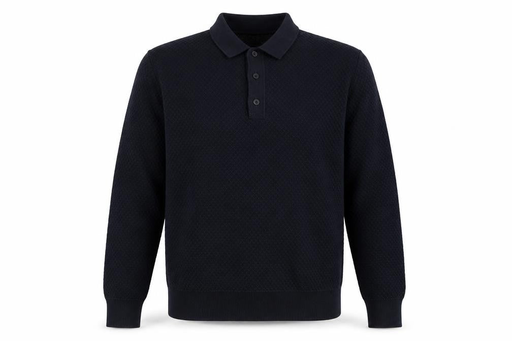 Marks and Spencer Men's Navy Long Sleeve Cotton Modal Polo L