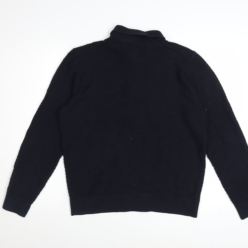 Marks and Spencer Men's Navy Long Sleeve Cotton Modal Polo L