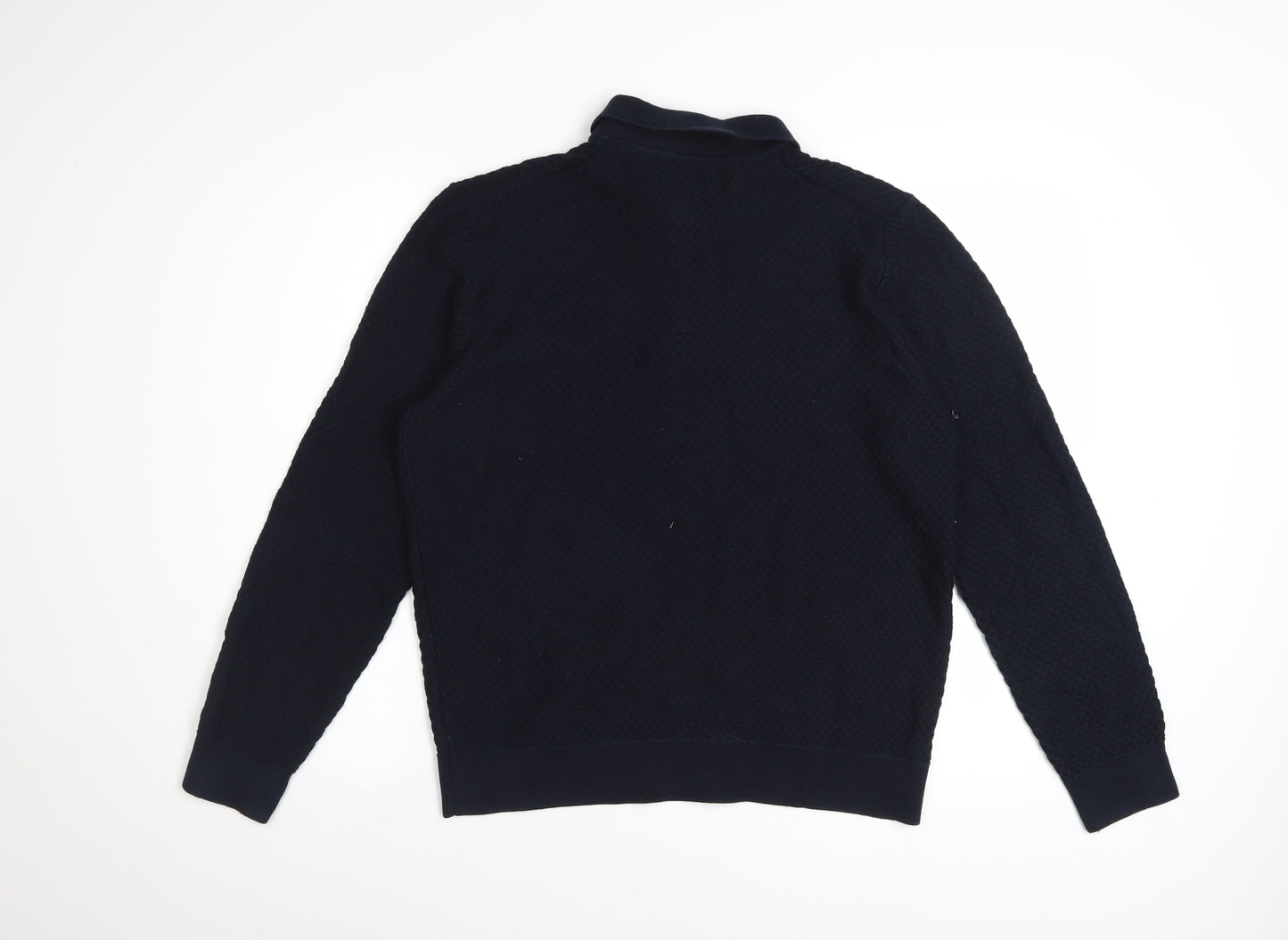 Marks and Spencer Men's Navy Long Sleeve Cotton Modal Polo L