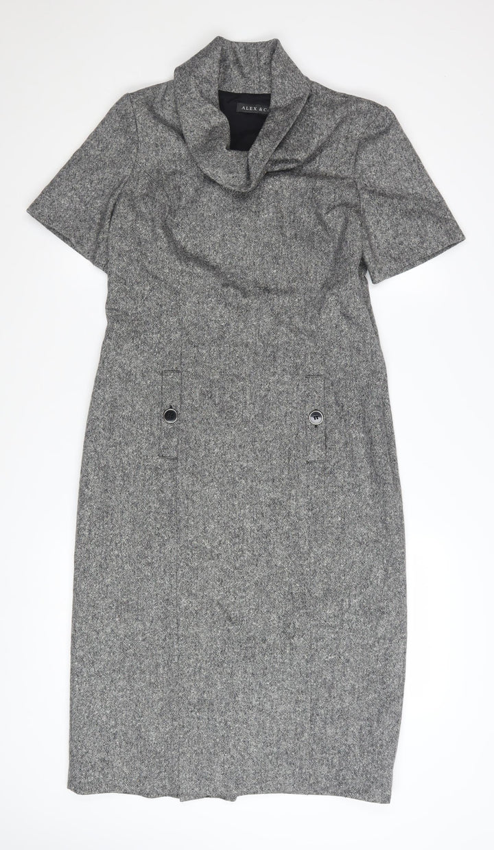 ALEX & Co Women Grey Wool Blend Sheath Dress UK 10 Workwear