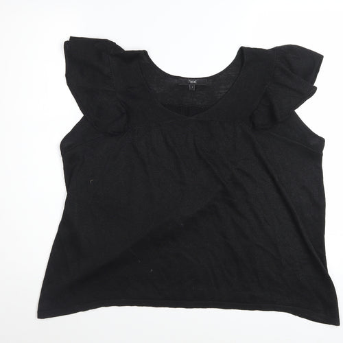 Next Womens Black Scoop Neck Flutter Sleeve Knit T-Shirt Size S