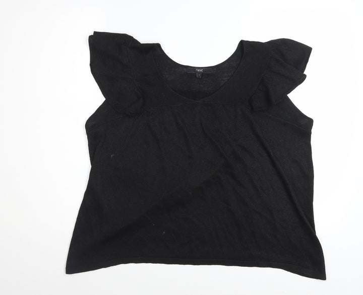 Next Womens Black Scoop Neck Flutter Sleeve Knit T-Shirt Size S