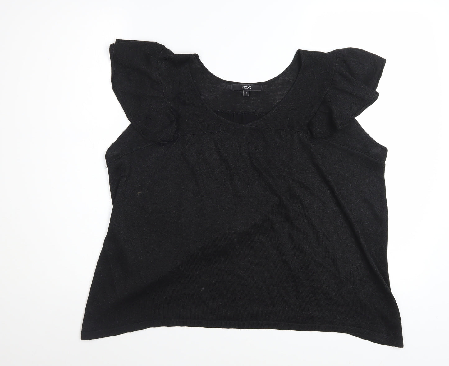 Next Womens Black Scoop Neck Flutter Sleeve Knit T-Shirt Size S