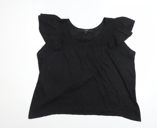 Next Womens Black Scoop Neck Flutter Sleeve Knit T-Shirt Size S