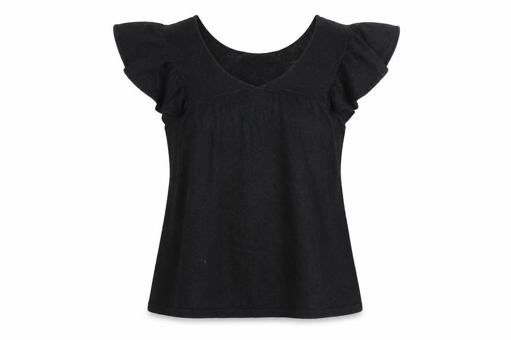 Front view of Next women’s black scoop neck flutter sleeve knit t-shirt, size S
