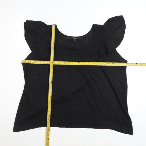 Next Womens Black Scoop Neck Flutter Sleeve Knit T-Shirt Size S