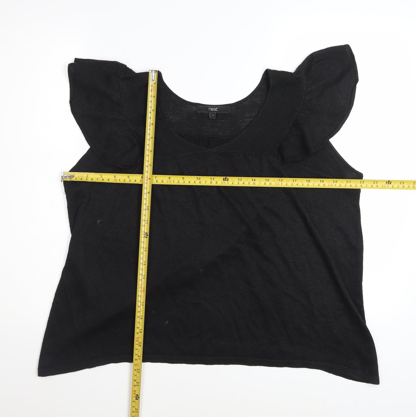 Next Womens Black Scoop Neck Flutter Sleeve Knit T-Shirt Size S