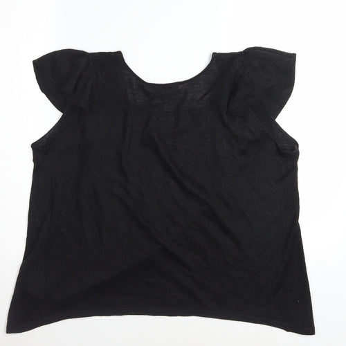 Next Womens Black Scoop Neck Flutter Sleeve Knit T-Shirt Size S
