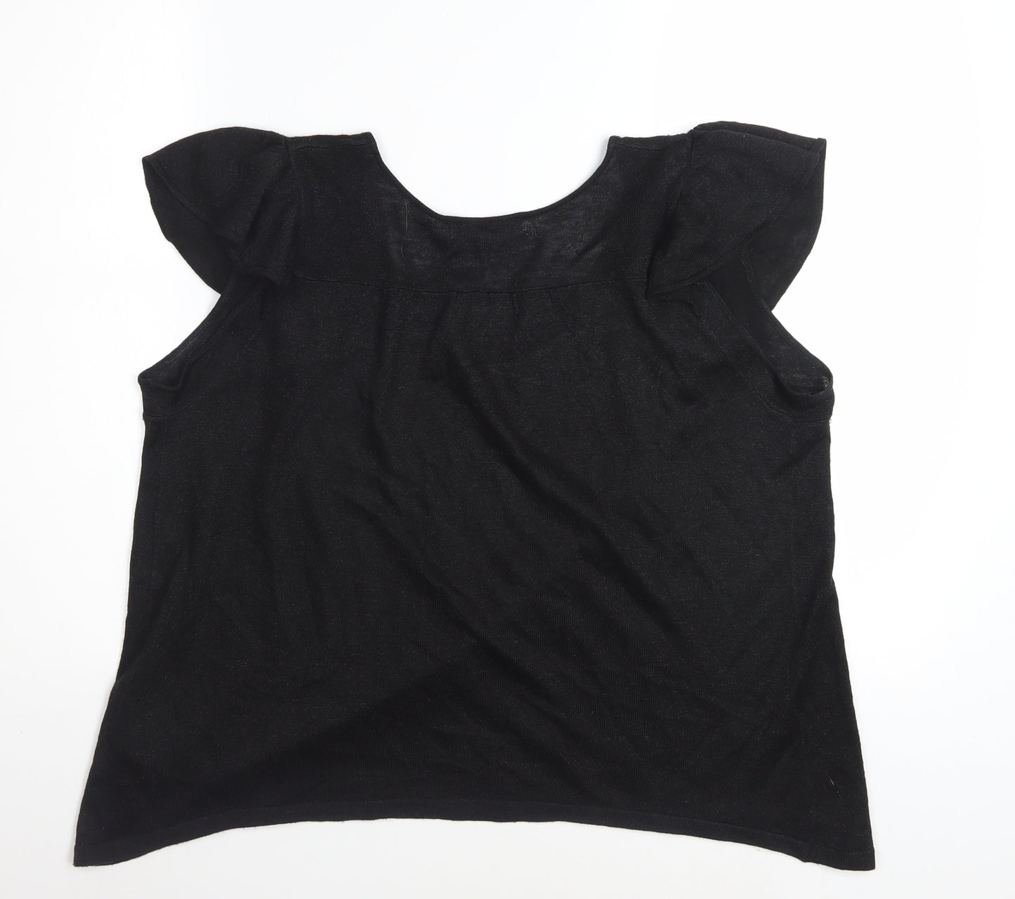 Next Womens Black Scoop Neck Flutter Sleeve Knit T-Shirt Size S