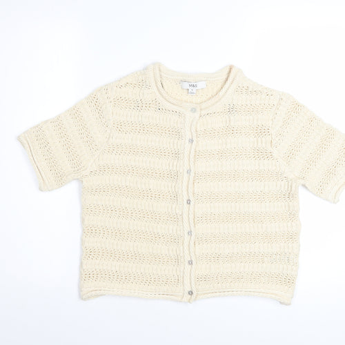 Marks and Spencer Women Beige Knit Short Sleeve Cardigan M