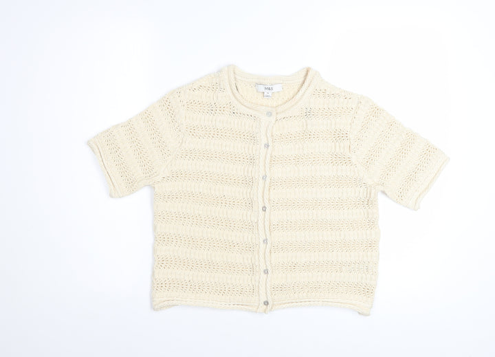 Marks and Spencer Women Beige Knit Short Sleeve Cardigan M