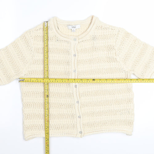 Marks and Spencer Women Beige Knit Short Sleeve Cardigan M