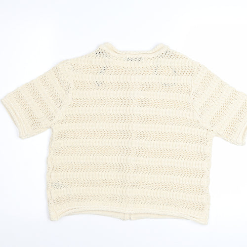 Marks and Spencer Women Beige Knit Short Sleeve Cardigan M