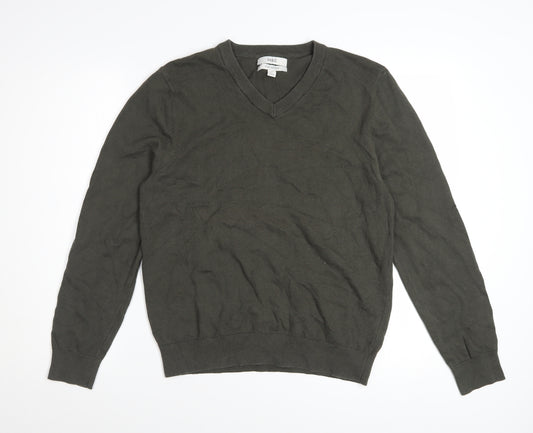 Marks and Spencer Men's Green V-Neck Cotton Jumper M Regular