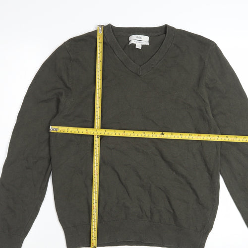 Marks and Spencer Men's Green V-Neck Cotton Jumper M Regular