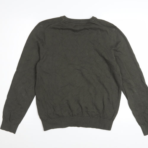 Marks and Spencer Men's Green V-Neck Cotton Jumper M Regular