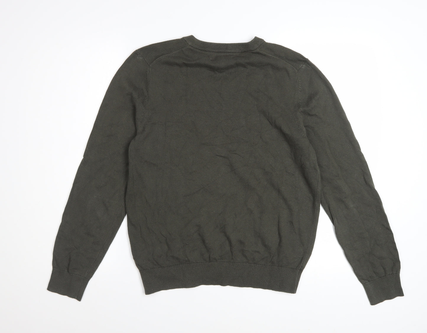 Marks and Spencer Men's Green V-Neck Cotton Jumper M Regular