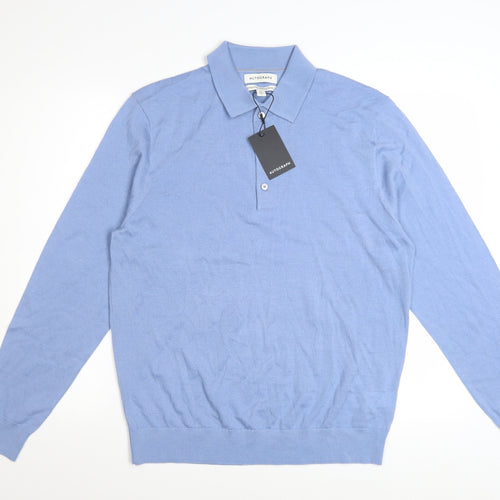 Marks and Spencer Autograph Men's Smokey Blue Merino Wool Long Sleeve Polo M