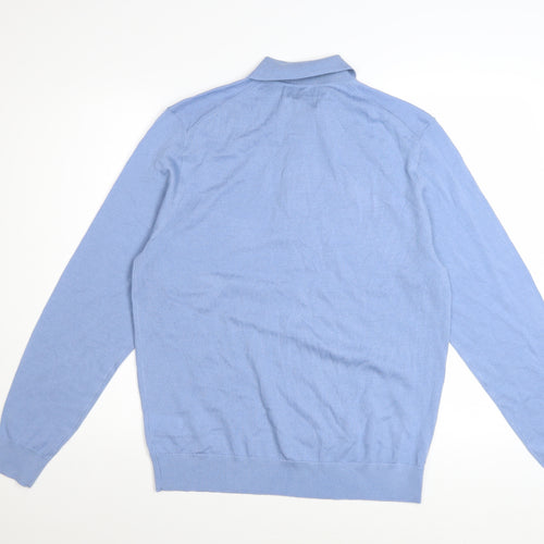Marks and Spencer Autograph Men's Smokey Blue Merino Wool Long Sleeve Polo M