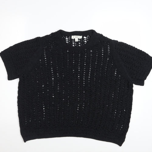 Marks and Spencer Womens Black XL Open Knit Short Sleeve Cotton Jumper