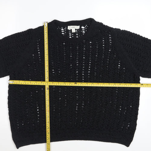 Marks and Spencer Womens Black XL Open Knit Short Sleeve Cotton Jumper