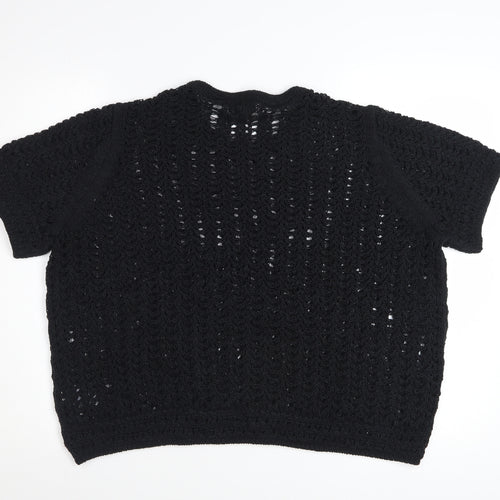 Marks and Spencer Womens Black XL Open Knit Short Sleeve Cotton Jumper