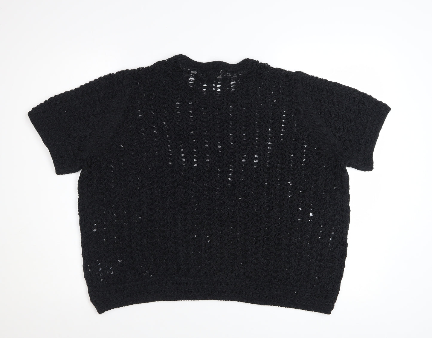 Marks and Spencer Womens Black XL Open Knit Short Sleeve Cotton Jumper