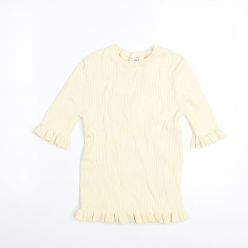 Marks and Spencer Women Beige Ruffle Knit Jumper Size S