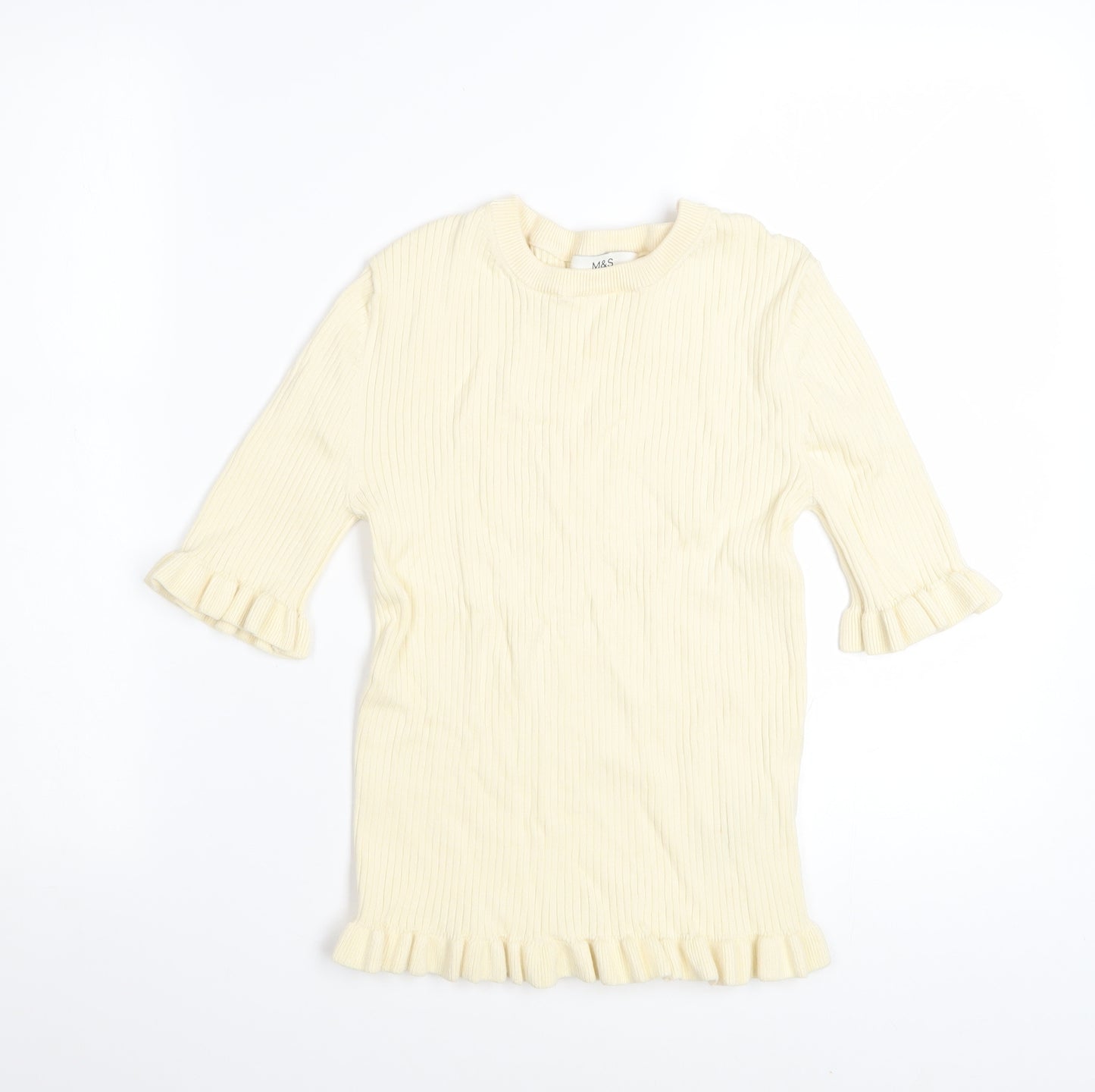 Marks and Spencer Women Beige Ruffle Knit Jumper Size S