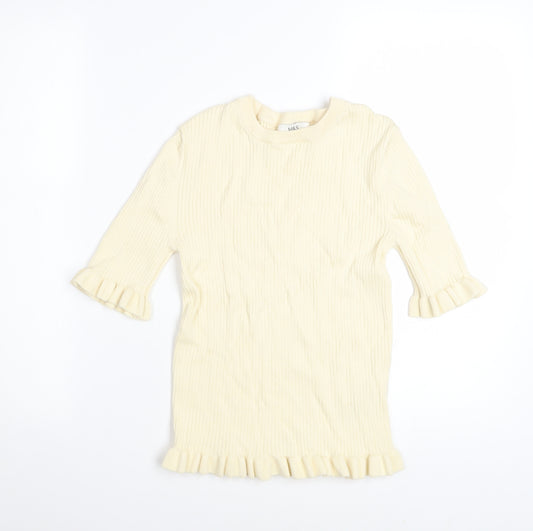 Marks and Spencer Women Beige Ruffle Knit Jumper Size S