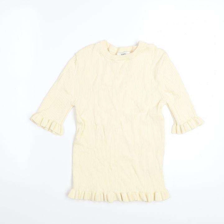 Marks and Spencer Women Beige Ruffle Knit Jumper Size S