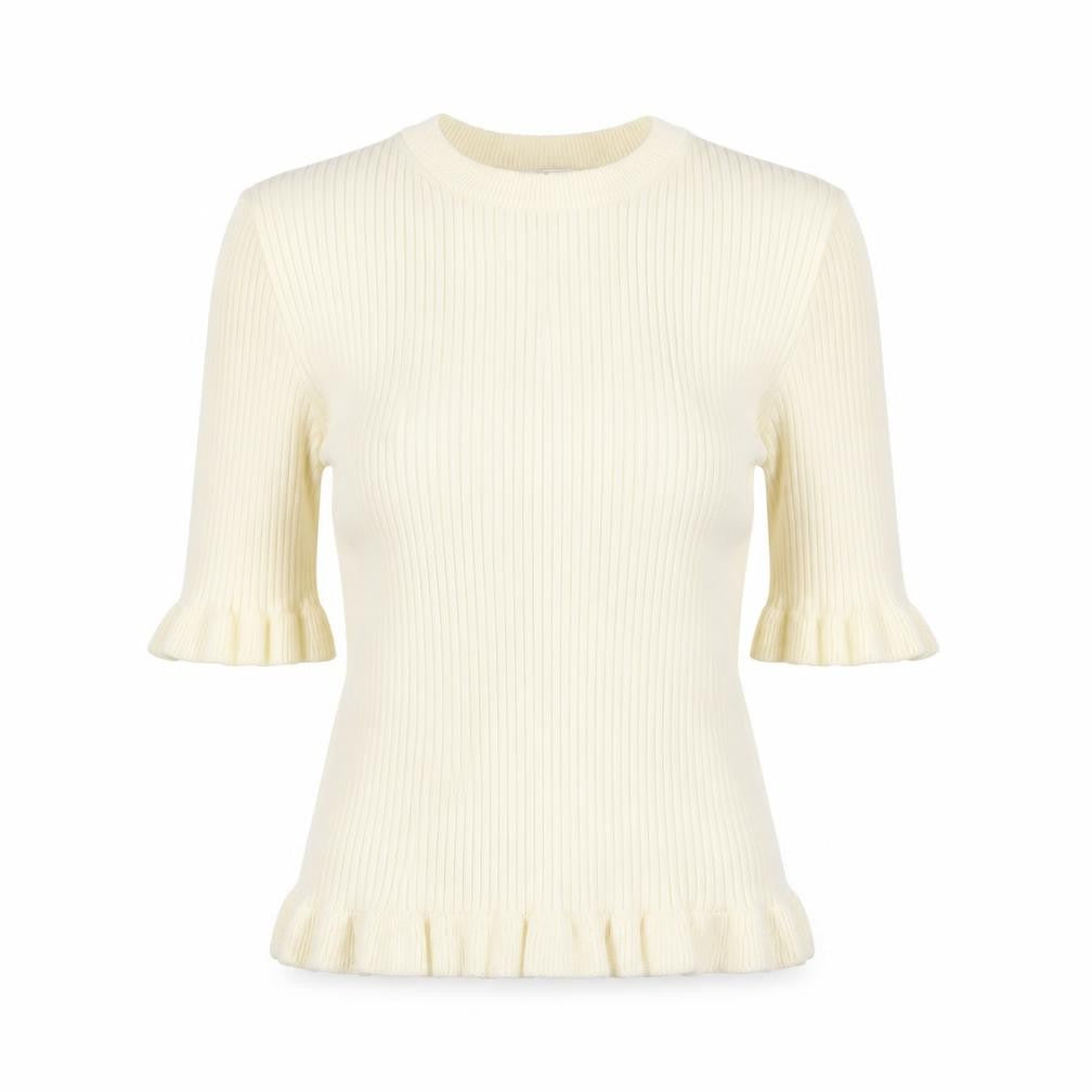 Front view of Marks & Spencer Women Beige Ruffle Knit Jumper, size S