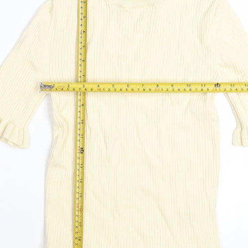 Marks and Spencer Women Beige Ruffle Knit Jumper Size S