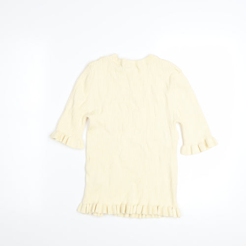 Marks and Spencer Women Beige Ruffle Knit Jumper Size S