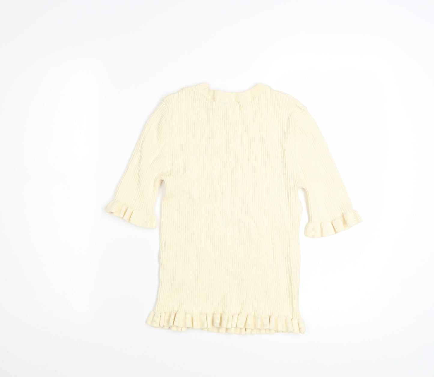 Marks and Spencer Women Beige Ruffle Knit Jumper Size S