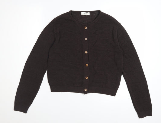 Marks and Spencer Women Brown Knit Cardigan Size S Crew Neck