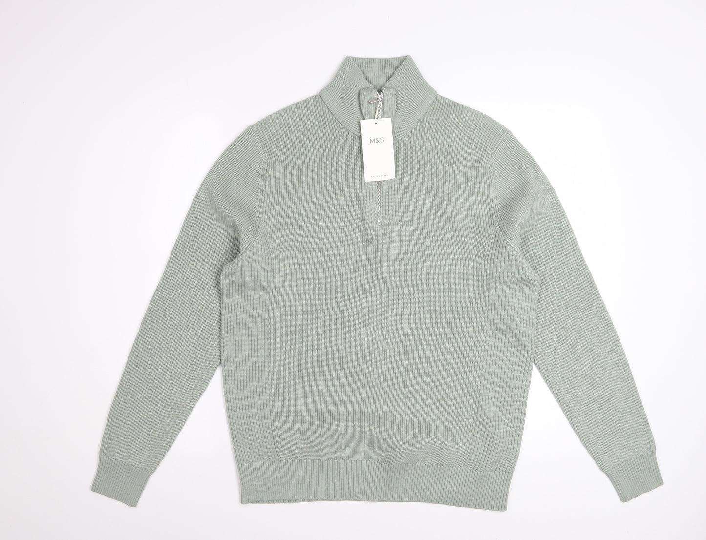 Marks and Spencer Men’s Green Half Zip High Neck Jumper Size M