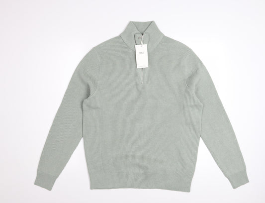 Marks and Spencer Men’s Green Half Zip High Neck Jumper Size M