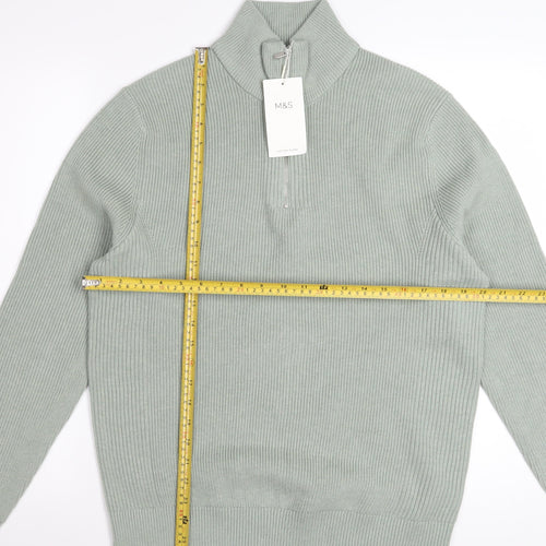 Marks and Spencer Men’s Green Half Zip High Neck Jumper Size M