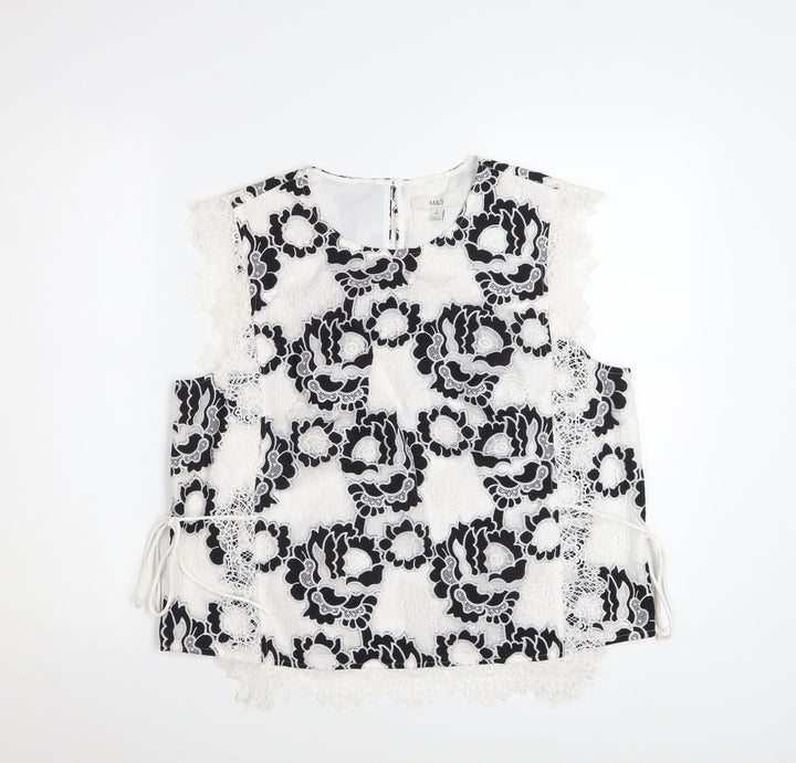 Marks and Spencer Women's Black White Lace Floral Blouse Size 16
