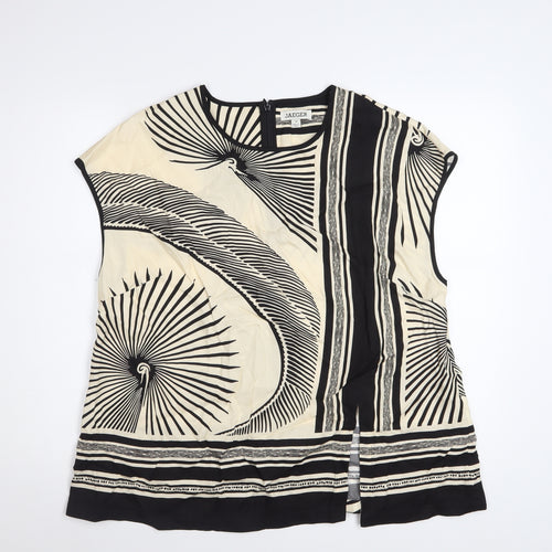 Jaeger Women’s Black Beige Silk Geometric Tunic Blouse Size 18